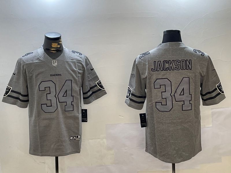 Men Oakland Raiders #34 Jackson Grey Throwback 2024 Nike Limited NFL Jersey style 1->oakland raiders->NFL Jersey